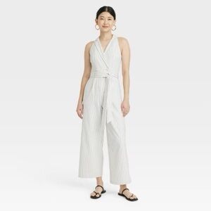 a new day White and Gray Striped Jumpsuit